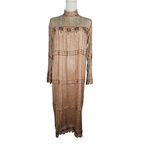 Rina Di Montella Vintage Designer Silk Evening Dress Lace & Beaded Detail Size 8 - Picture 2 of 12